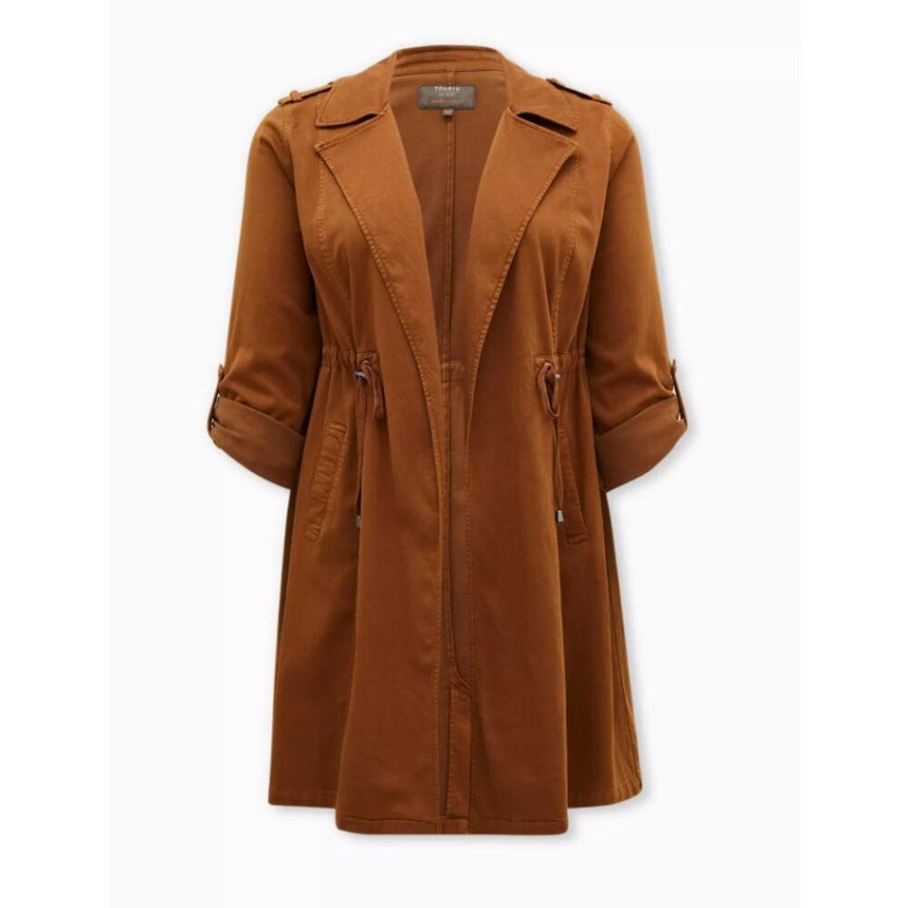Torrid Womens 3X Plus Size Jacket Twill Drape Front Trench Coat Tan - Picture 4 of 16